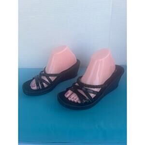 Skechers Black Cali Rumblers Social Butterfly Slide Wedge Comfort Sandals Sz 9